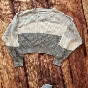 Women’s Garage Cropped Crew Sweater Grey White Size M